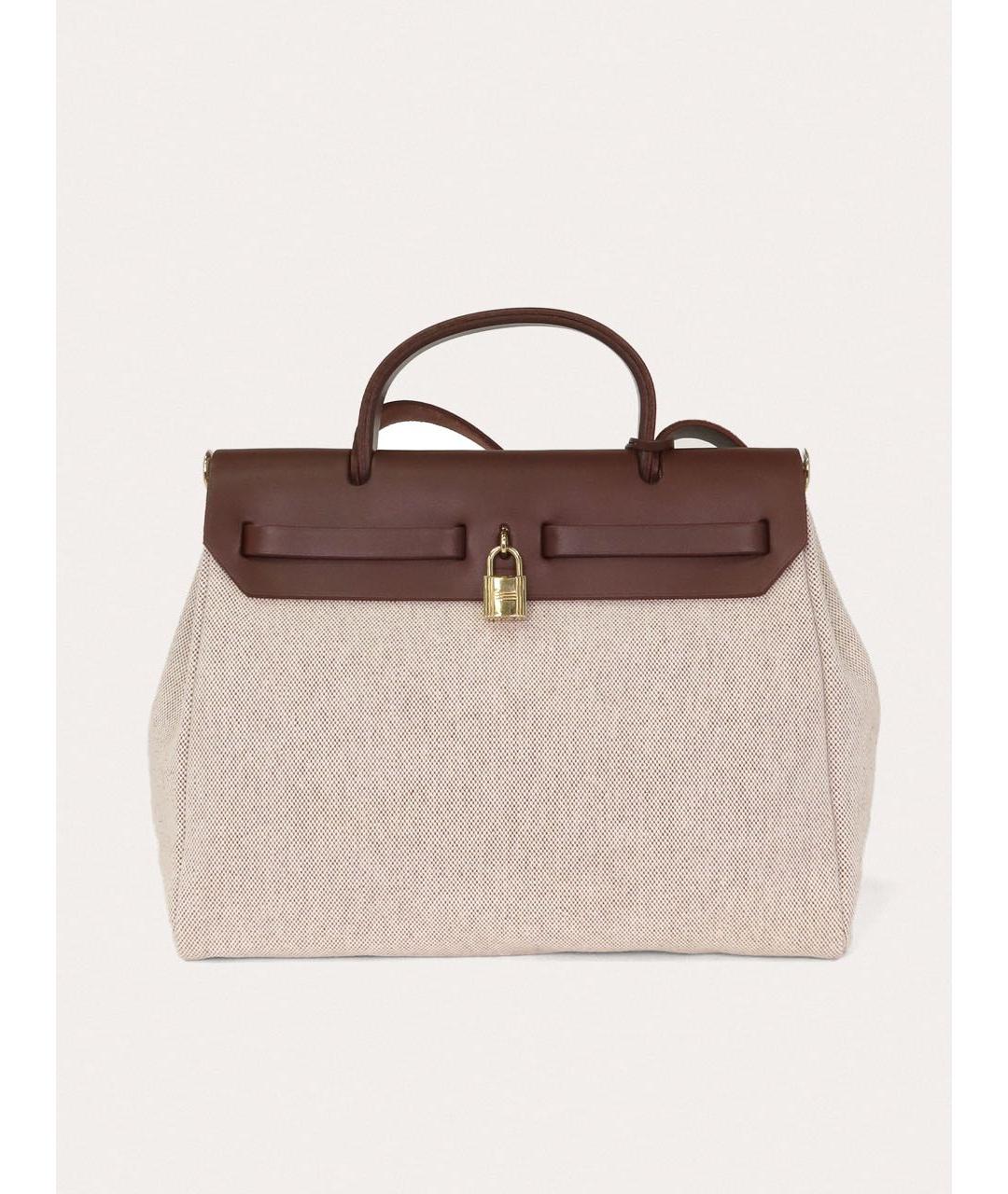 HERMES Коричневая тканевая сумка с короткими ручками, фото 3