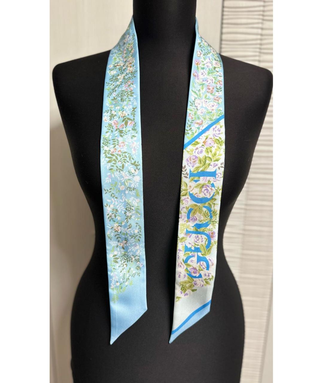 GUCCI Голубой шелковый платок, фото 3