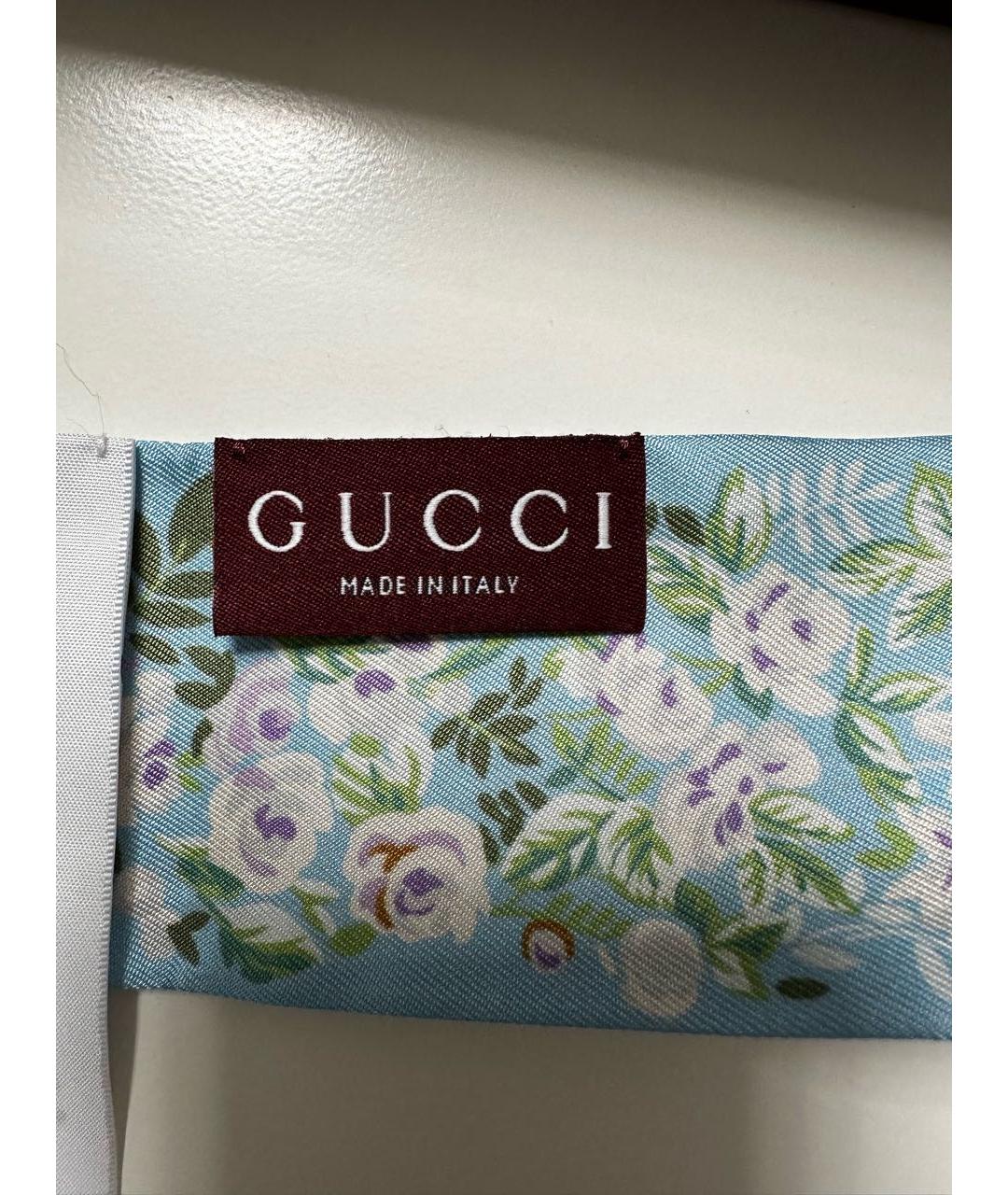 GUCCI Голубой шелковый платок, фото 7