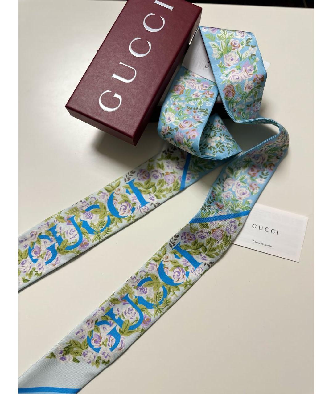 GUCCI Голубой шелковый платок, фото 4