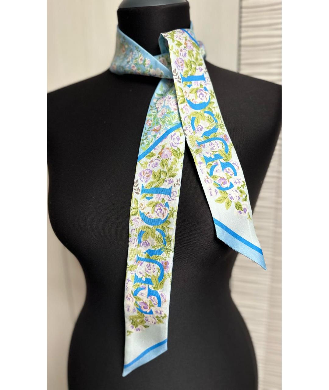 GUCCI Голубой шелковый платок, фото 2