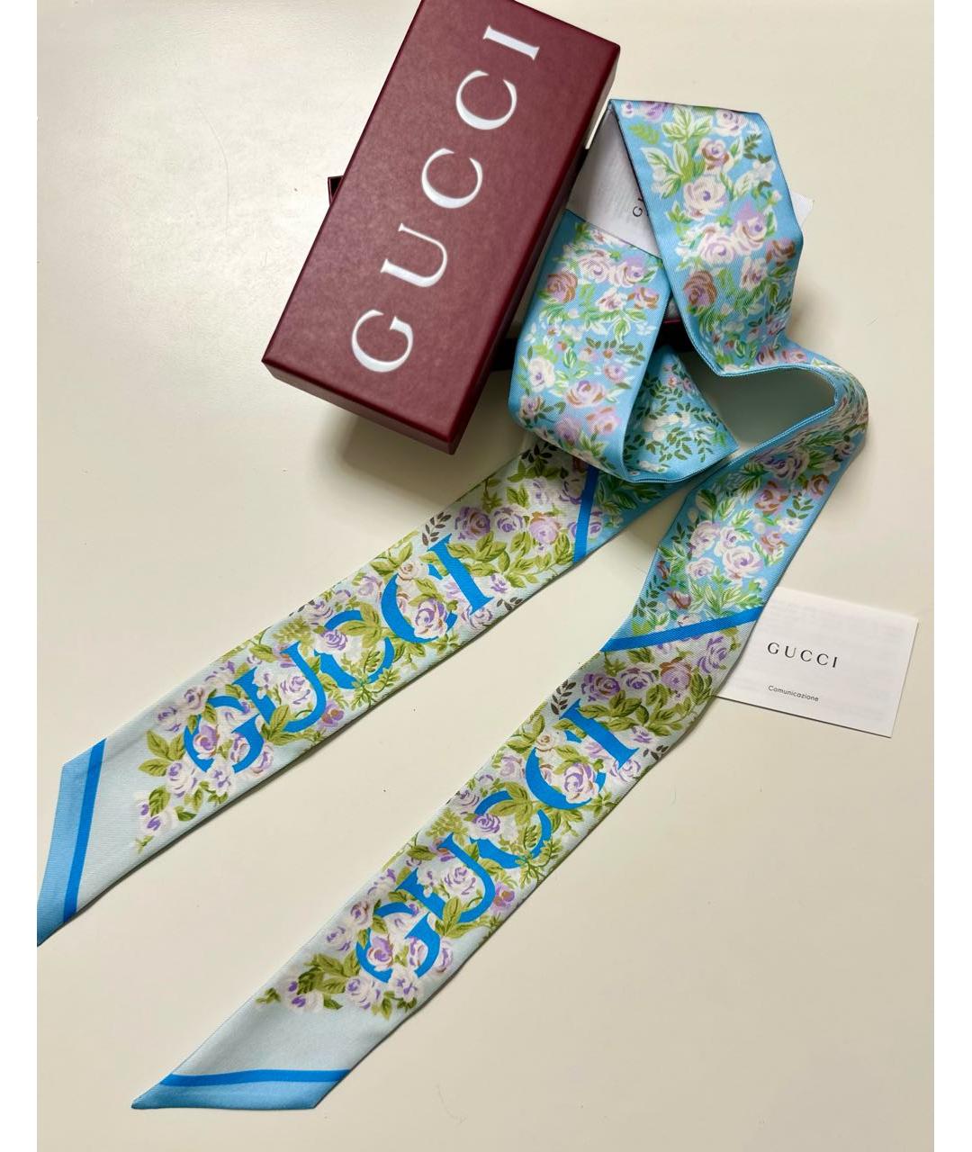 GUCCI Голубой шелковый платок, фото 5