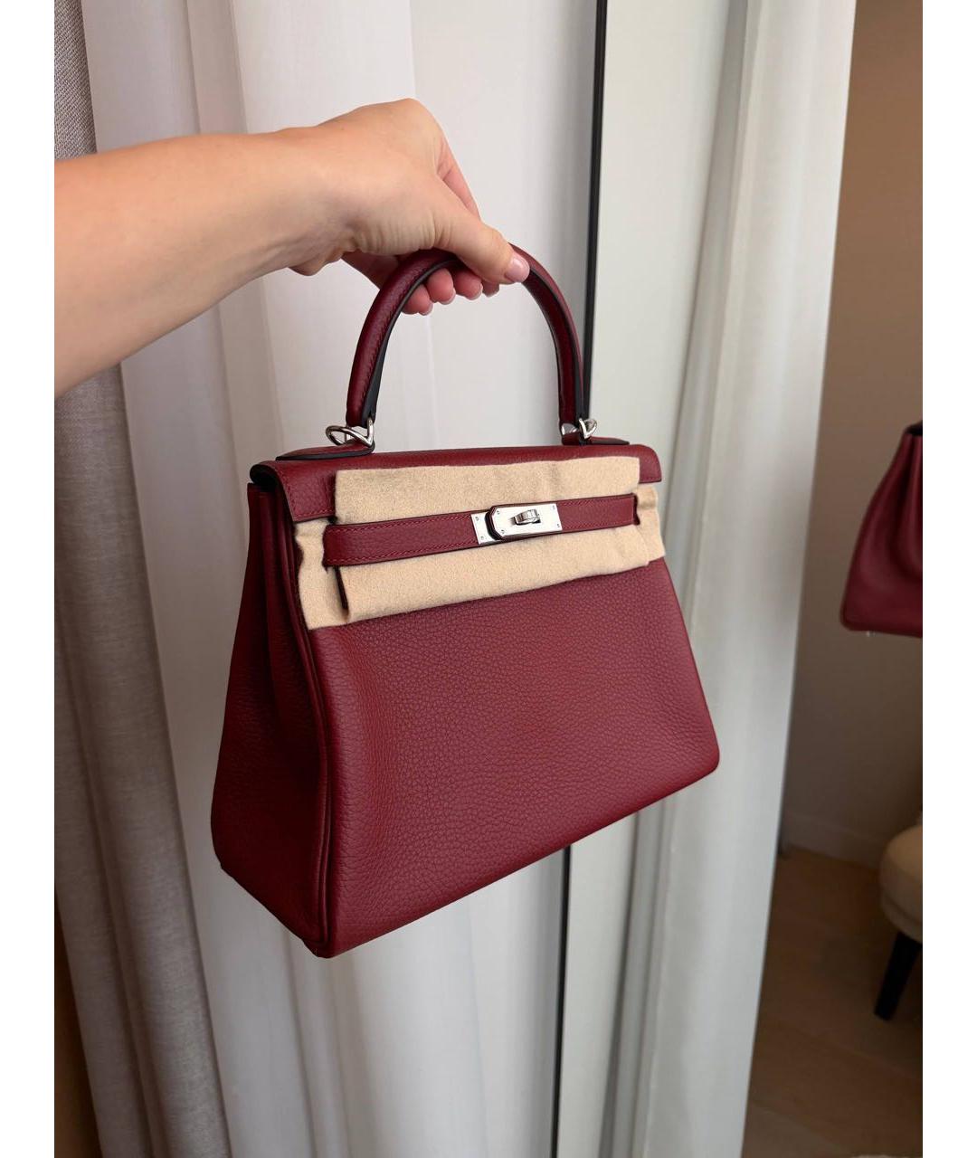 HERMES Бордовая кожаная сумка с короткими ручками, фото 5