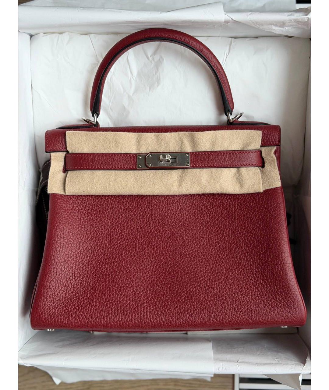 HERMES Бордовая кожаная сумка с короткими ручками, фото 6