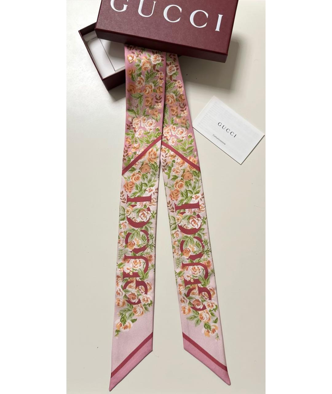 GUCCI Розовый шелковый платок, фото 4