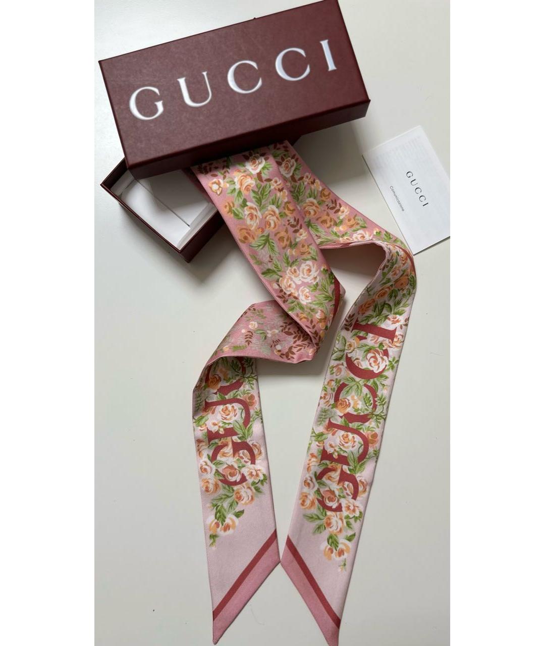 GUCCI Розовый шелковый платок, фото 8