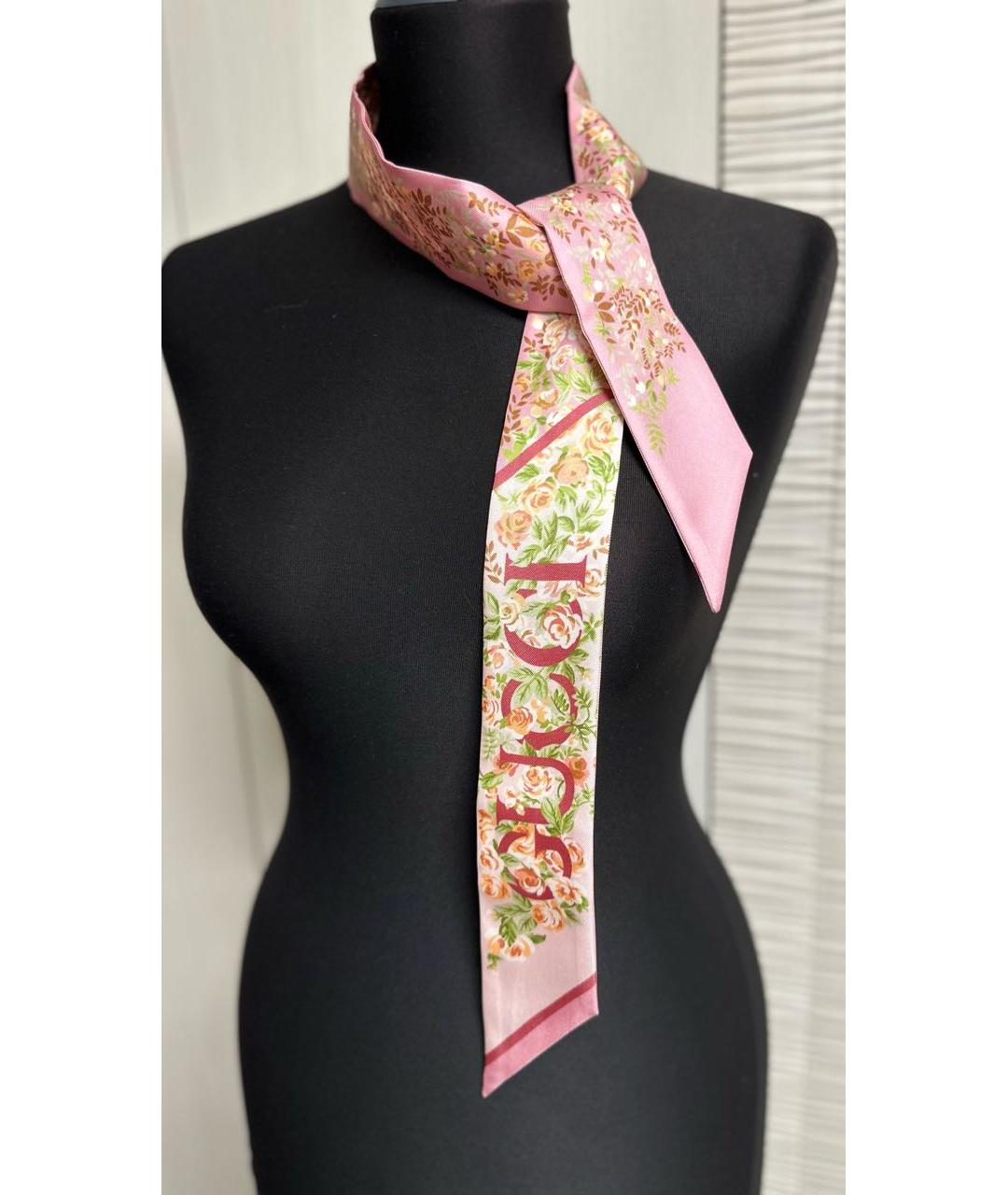 GUCCI Розовый шелковый платок, фото 3