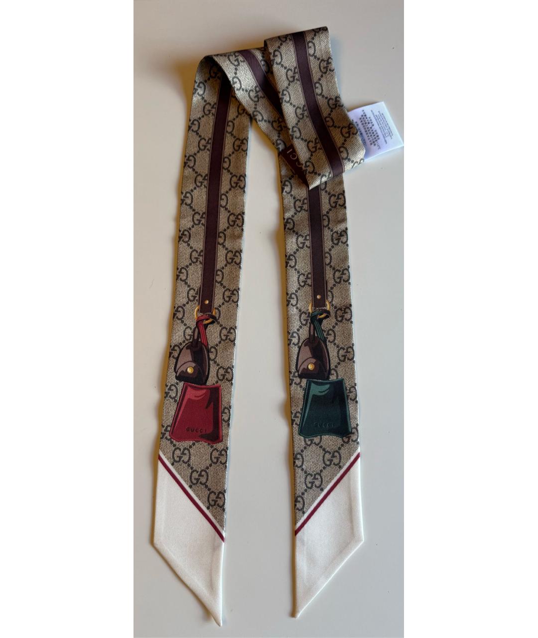 GUCCI Коричневый шелковый платок, фото 9