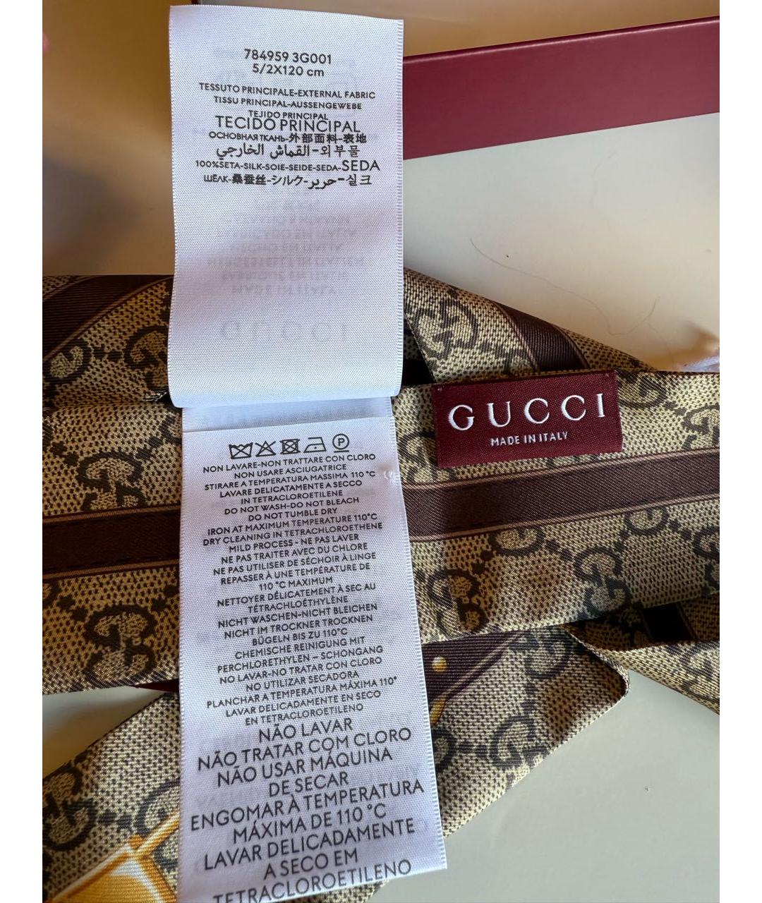 GUCCI Коричневый шелковый платок, фото 8
