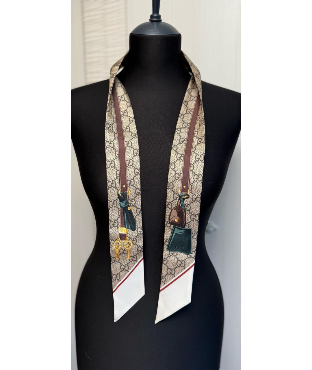 GUCCI Коричневый шелковый платок, фото 4