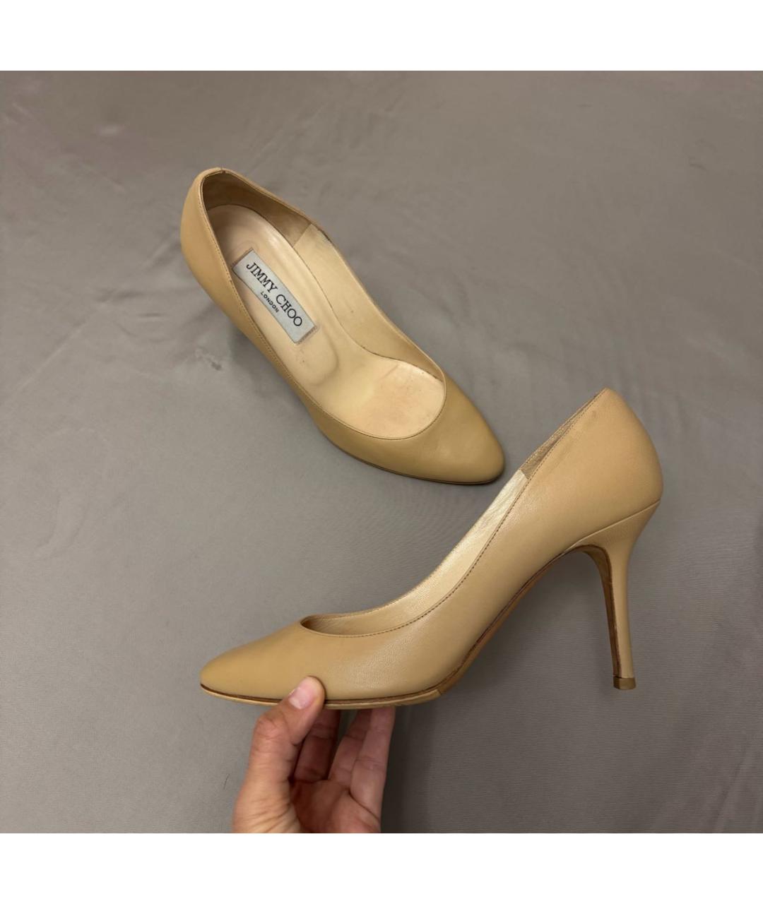 JIMMY CHOO Бежевые кожаные туфли, фото 5