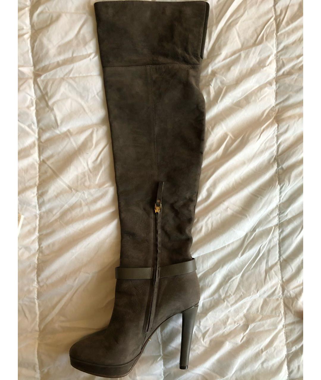 SERGIO ROSSI Хаки нубуковые ботфорты, фото 9