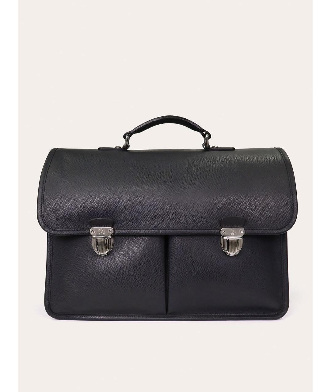 LOUIS VUITTON Черный кожаный портфель, фото 9