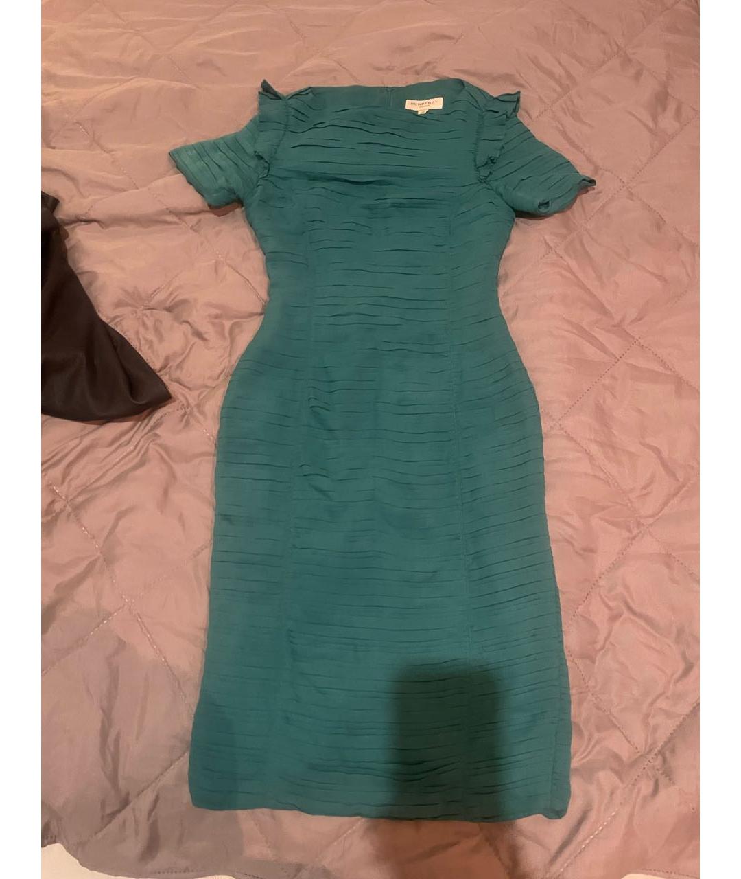 BURBERRY Зеленые шелковое повседневное платье, фото 6