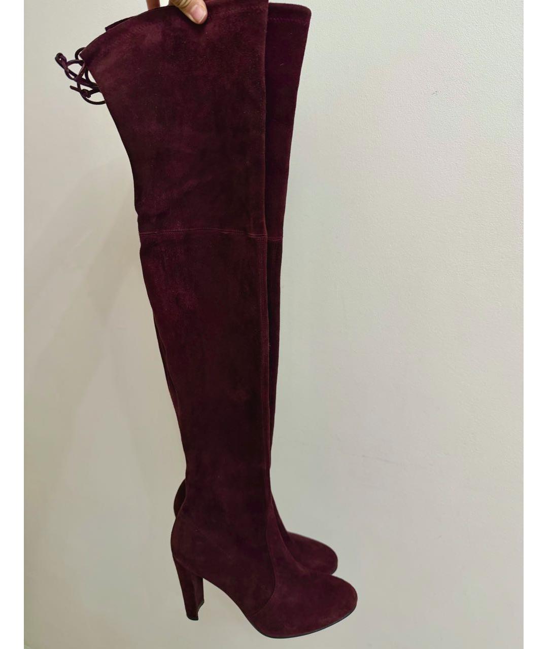 STUART WEITZMAN Бордовые замшевые ботфорты, фото 9