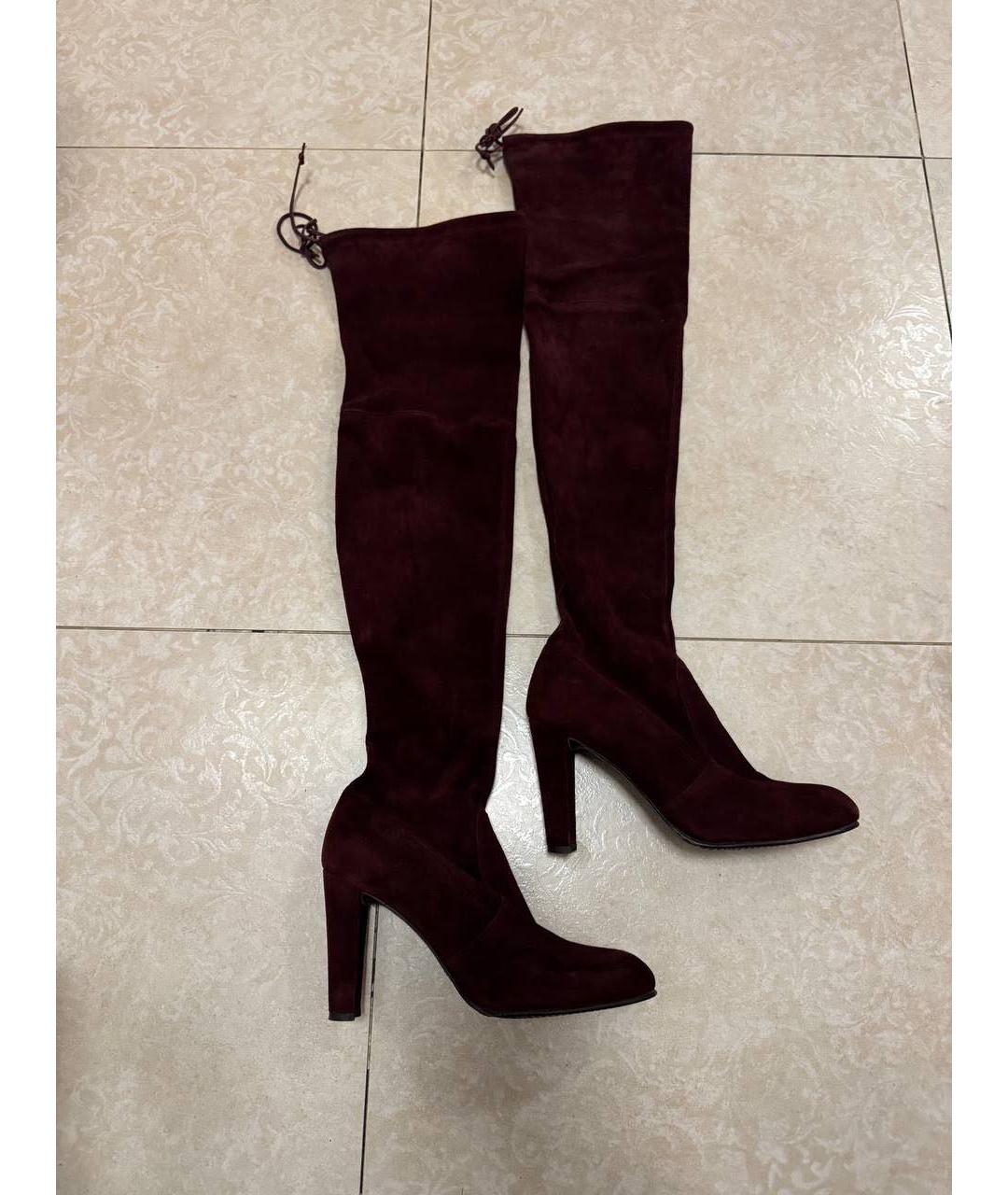 STUART WEITZMAN Бордовые замшевые ботфорты, фото 5
