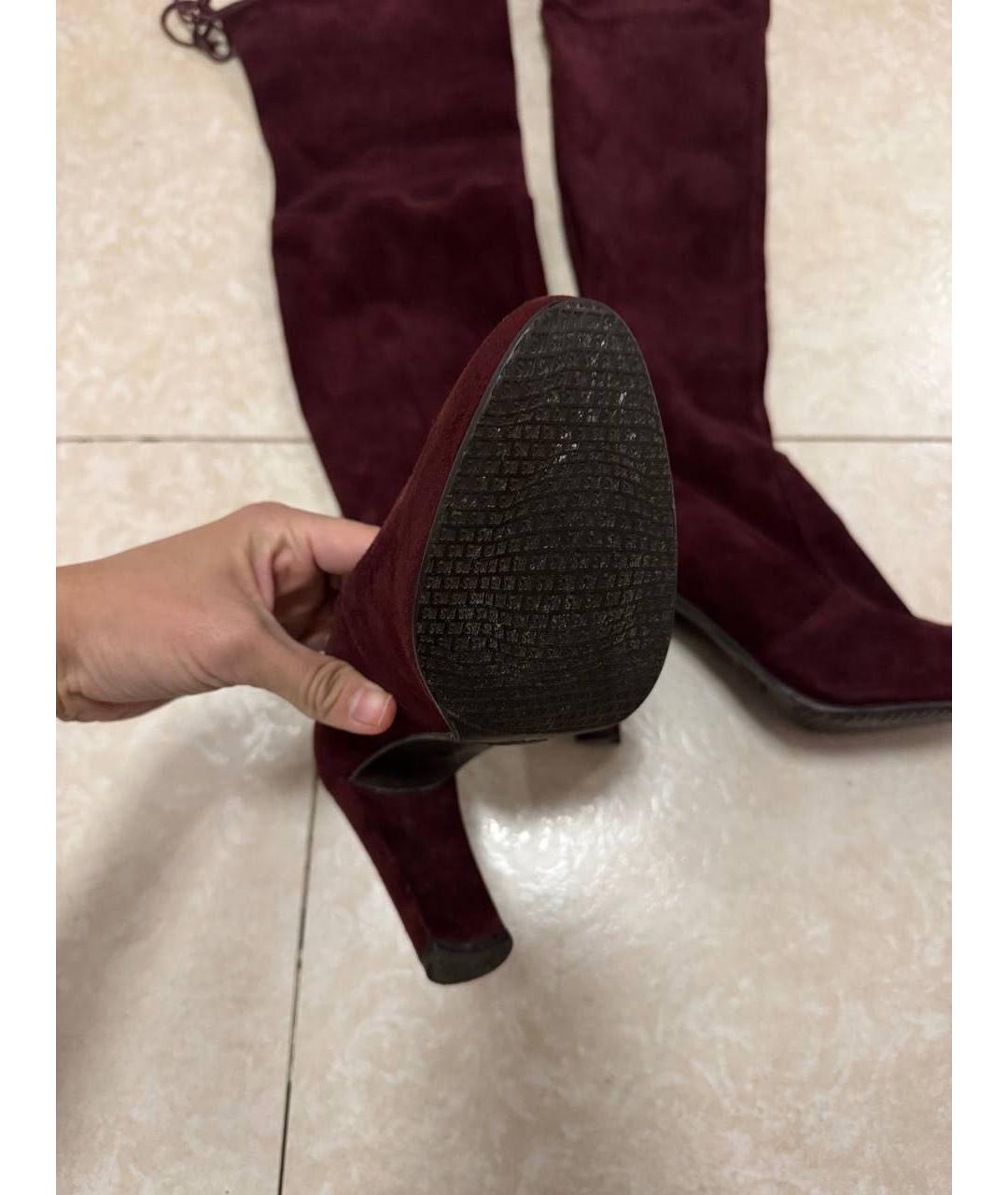 STUART WEITZMAN Бордовые замшевые ботфорты, фото 6