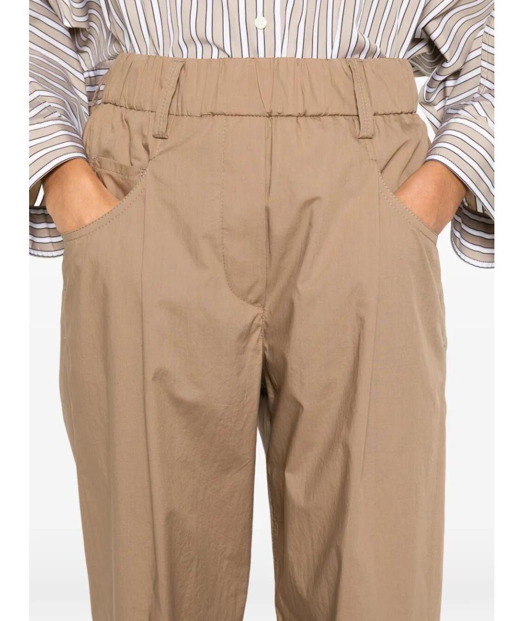 BRUNELLO CUCINELLI Бежевые хлопковые прямые брюки, фото 5