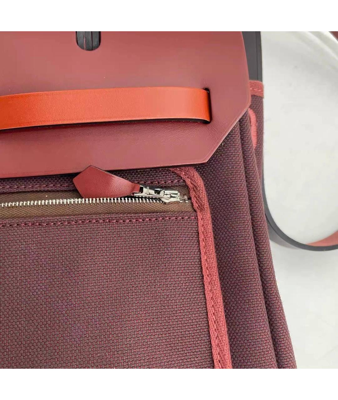 HERMES Бордовая тканевая сумка с короткими ручками, фото 5