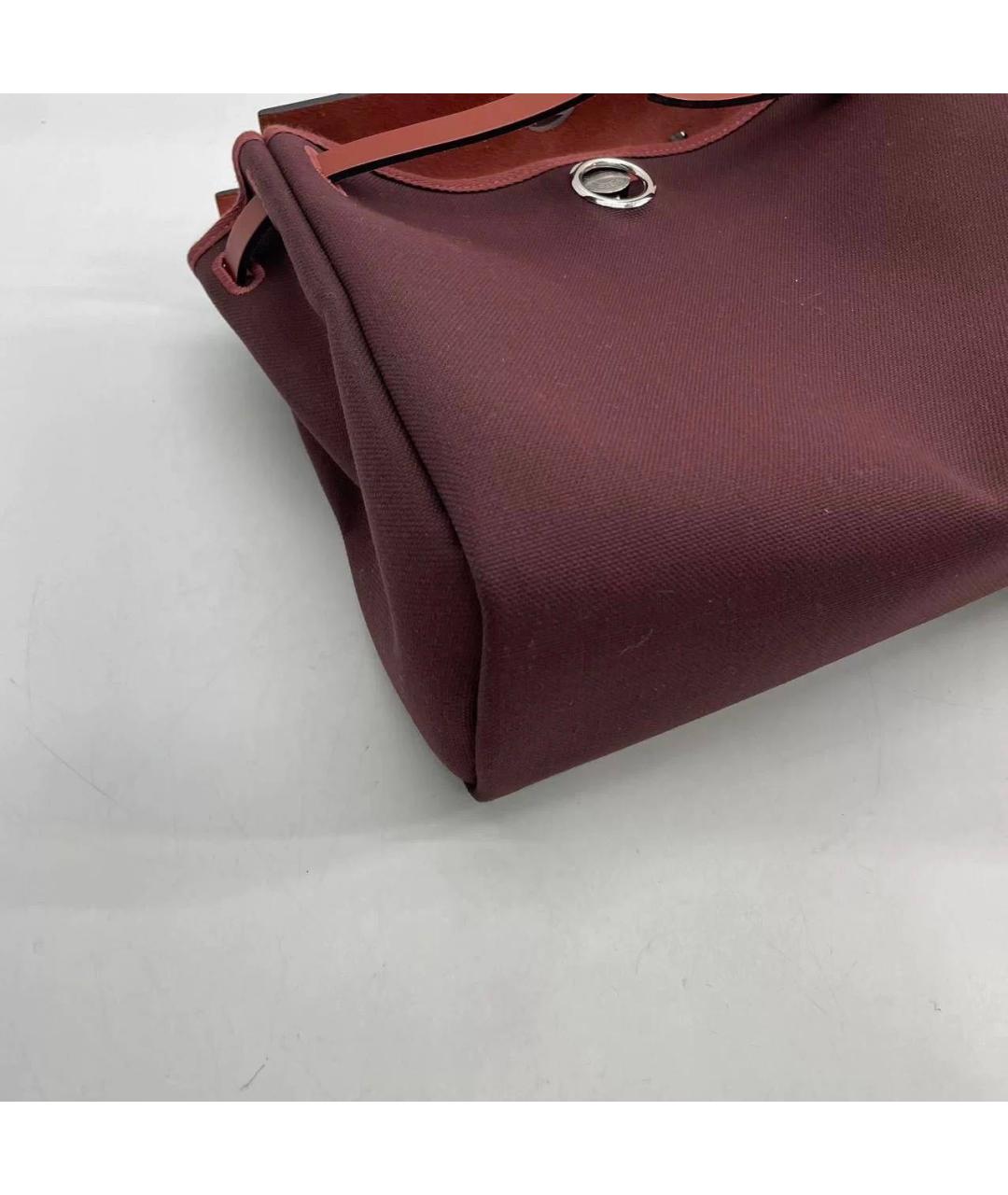 HERMES Бордовая тканевая сумка с короткими ручками, фото 6