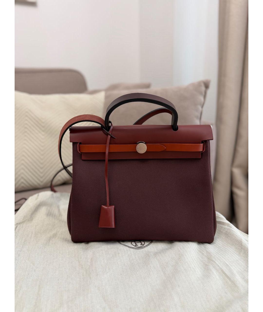 HERMES Бордовая тканевая сумка с короткими ручками, фото 9