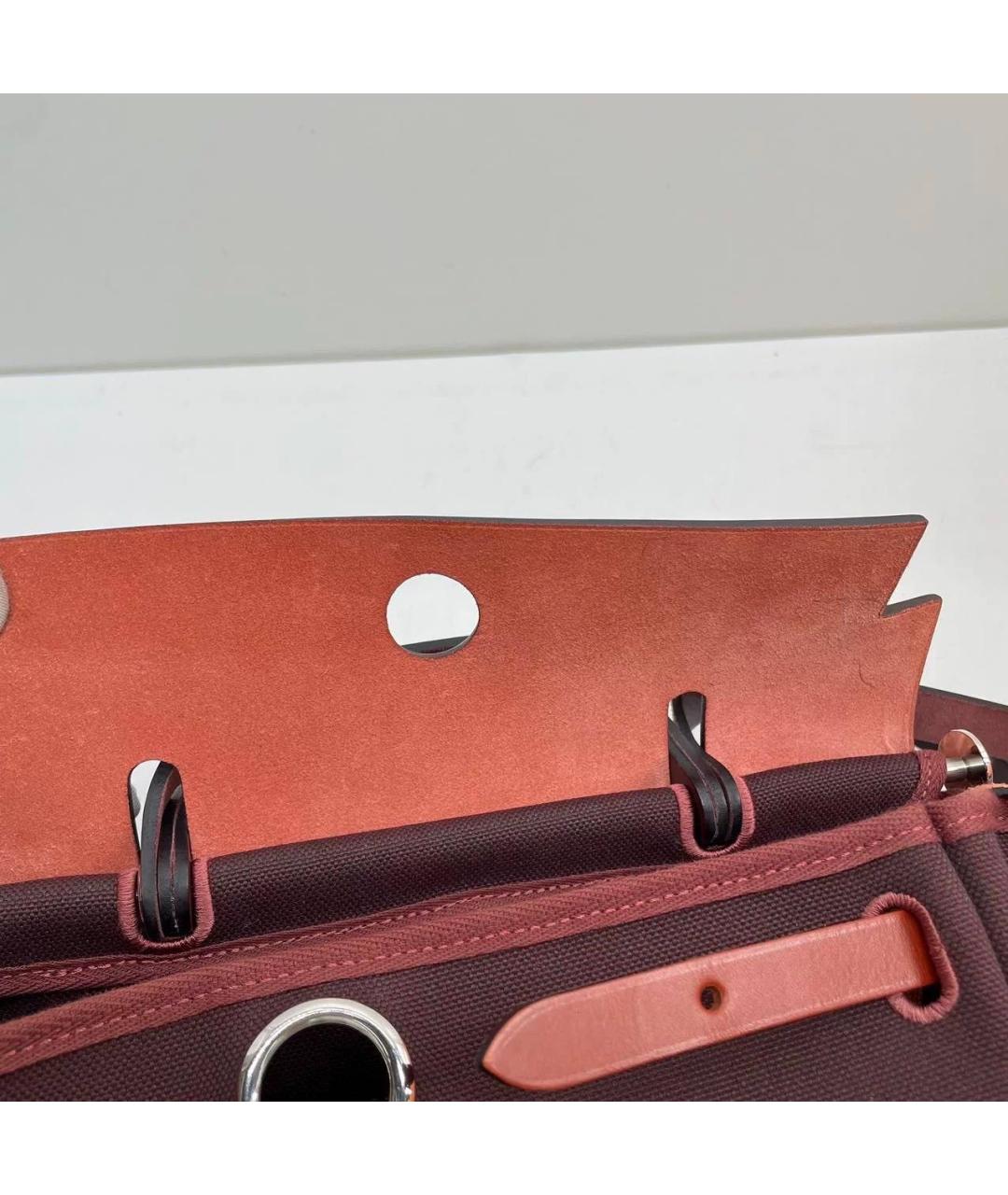HERMES Бордовая тканевая сумка с короткими ручками, фото 8