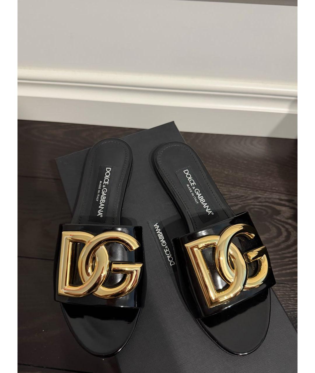 DOLCE&GABBANA Черные шлепанцы из лакированной кожи, фото 5