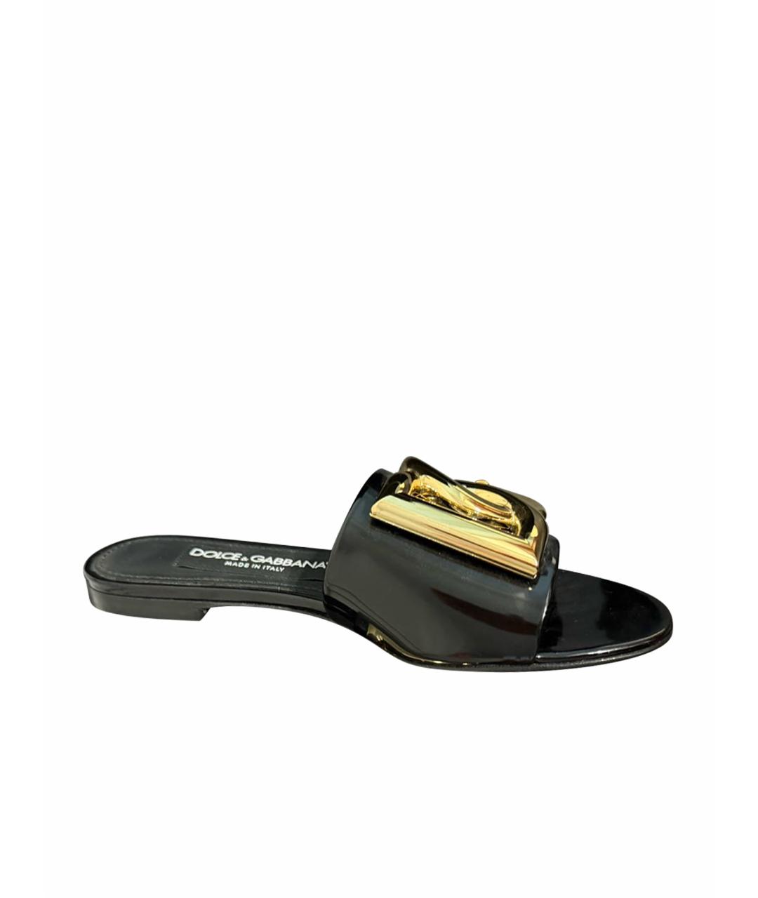 DOLCE&GABBANA Черные шлепанцы из лакированной кожи, фото 1