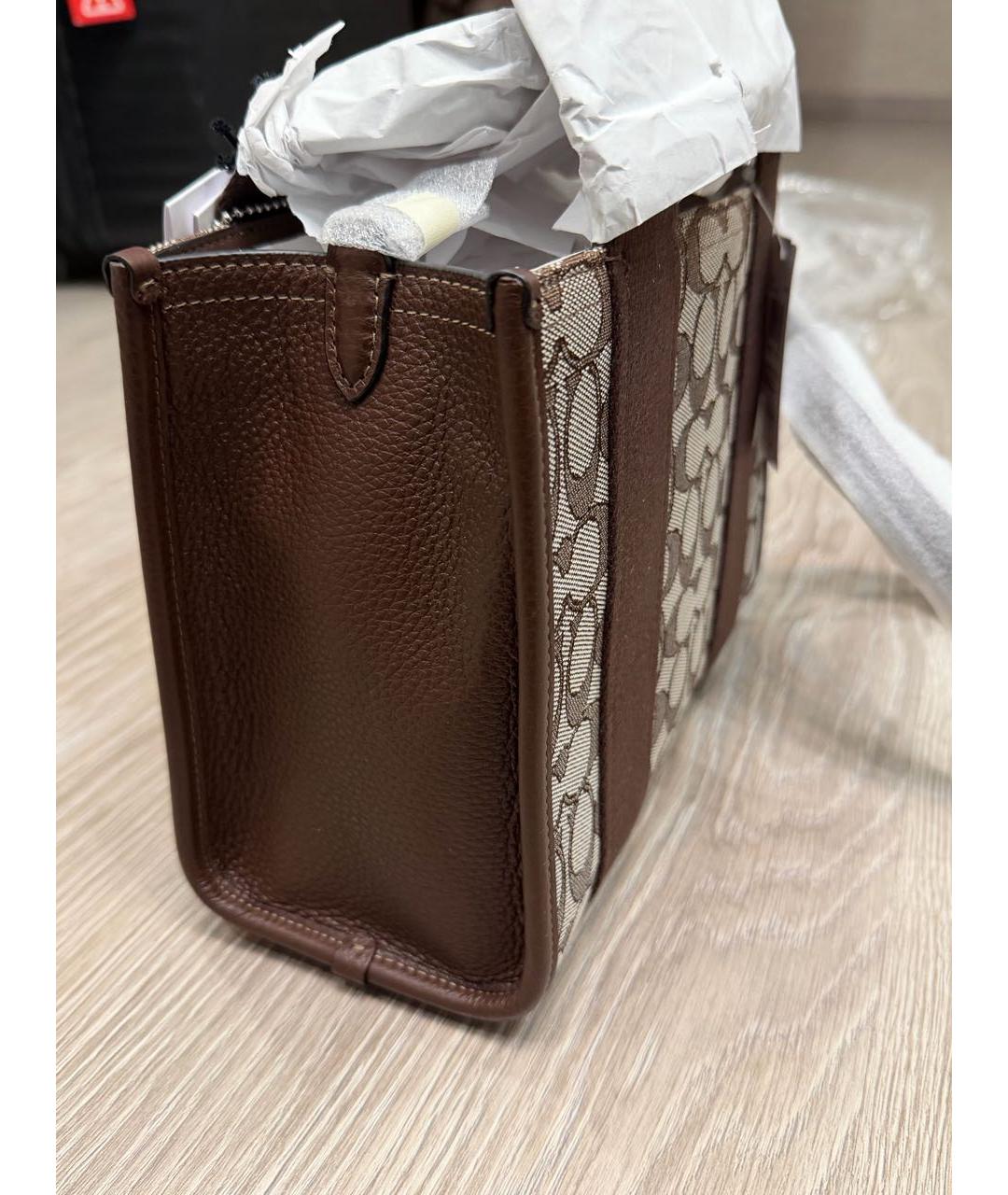 COACH Коричневая жаккардовая сумка тоут, фото 4