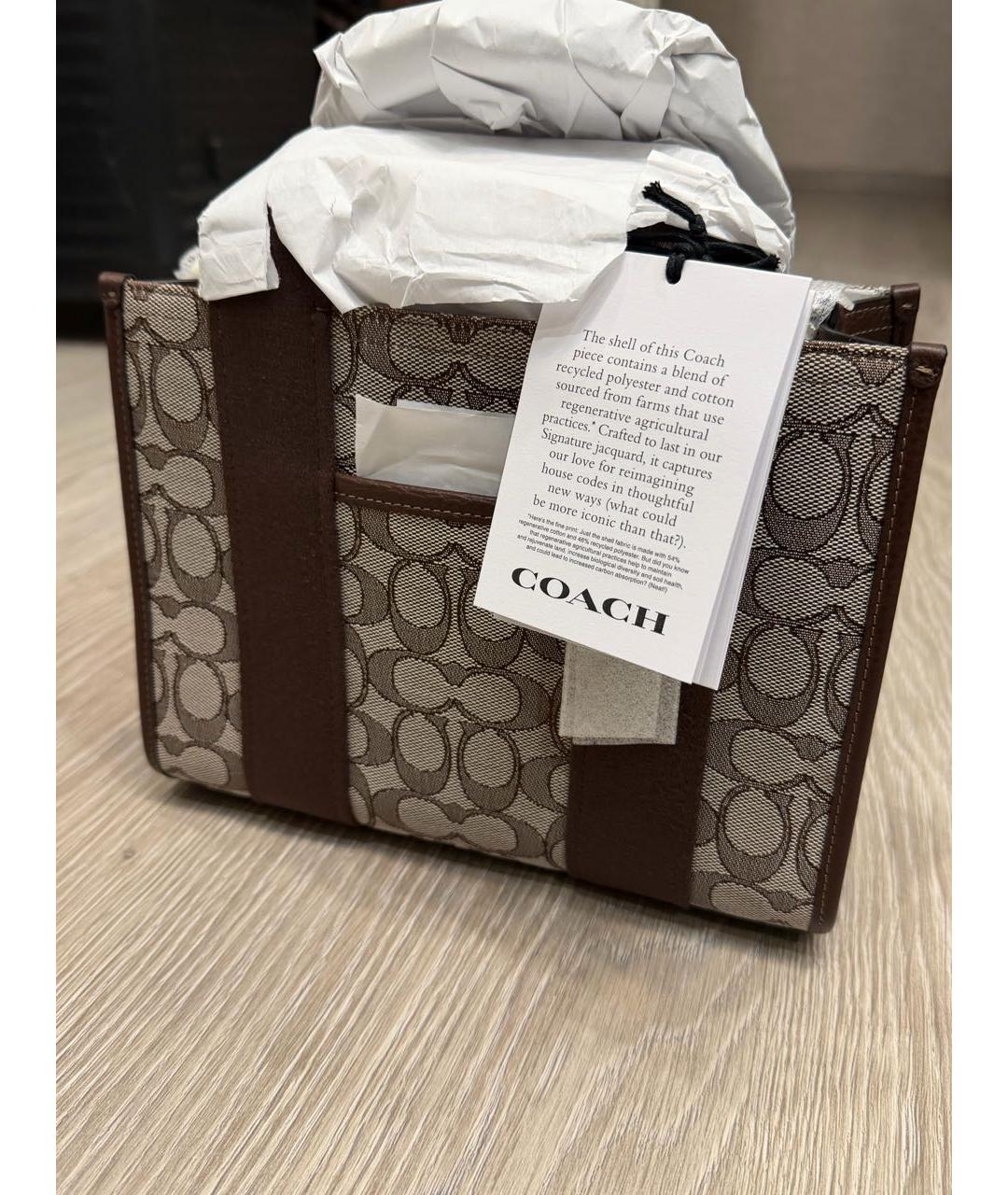 COACH Коричневая жаккардовая сумка тоут, фото 2