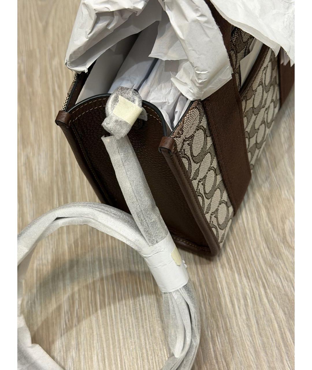 COACH Коричневая жаккардовая сумка тоут, фото 5