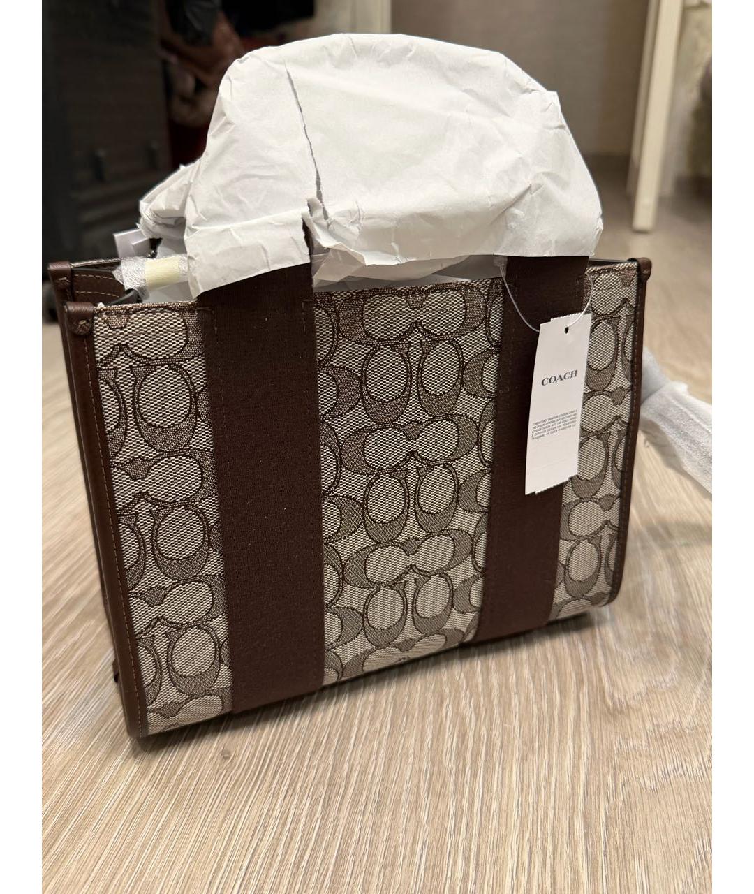 COACH Коричневая жаккардовая сумка тоут, фото 3