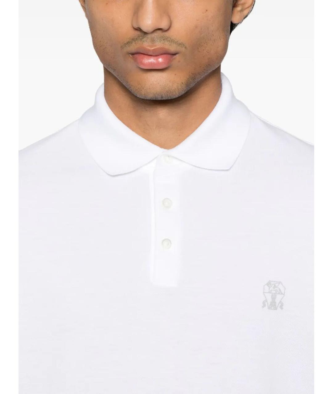BRUNELLO CUCINELLI Белое хлопковое поло с коротким рукавом, фото 2