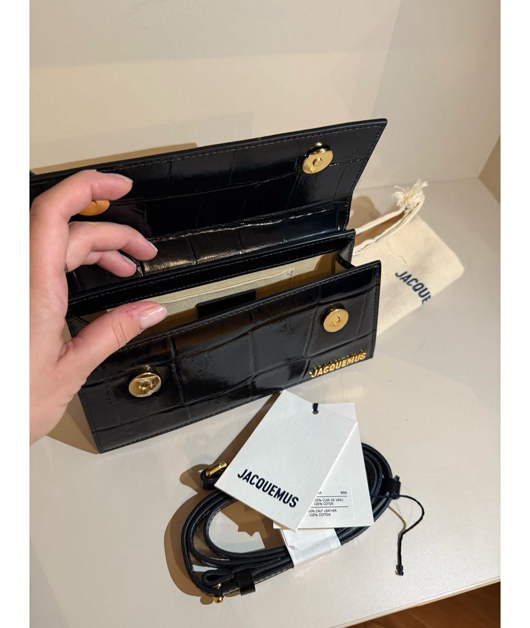 JACQUEMUS Черная сумка через плечо из лакированной кожи, фото 5