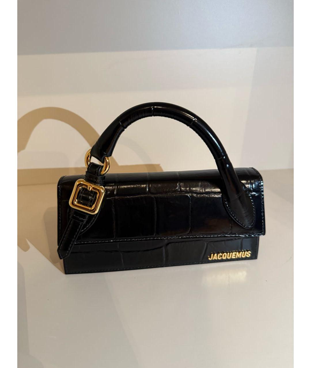 JACQUEMUS Черная сумка через плечо из лакированной кожи, фото 7