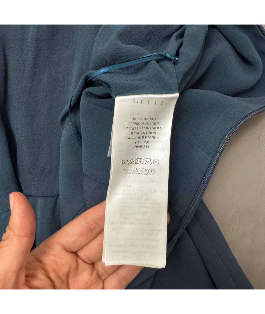 GUCCI Темно-синее шелковое повседневное платье, фото 5