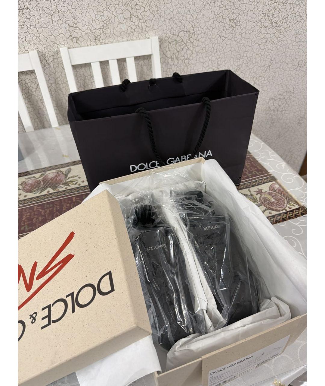 DOLCE&GABBANA Черные кожаные низкие кроссовки / кеды, фото 2