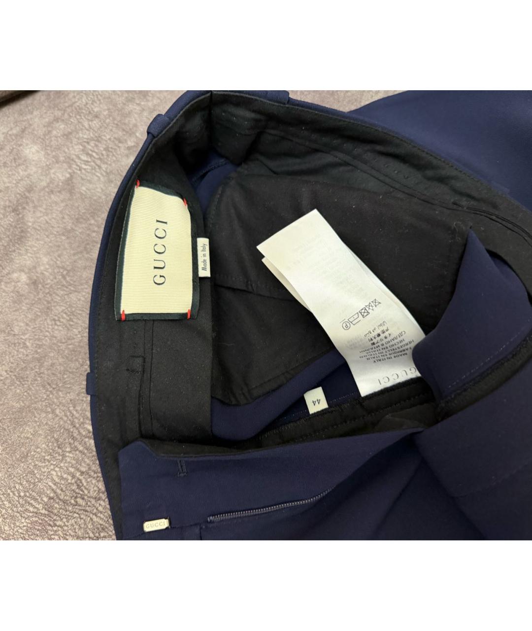 GUCCI Темно-синие вискозные прямые брюки, фото 3