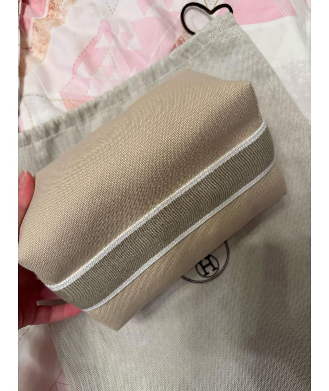 HERMES Бежевая хлопковая косметичка, фото 4