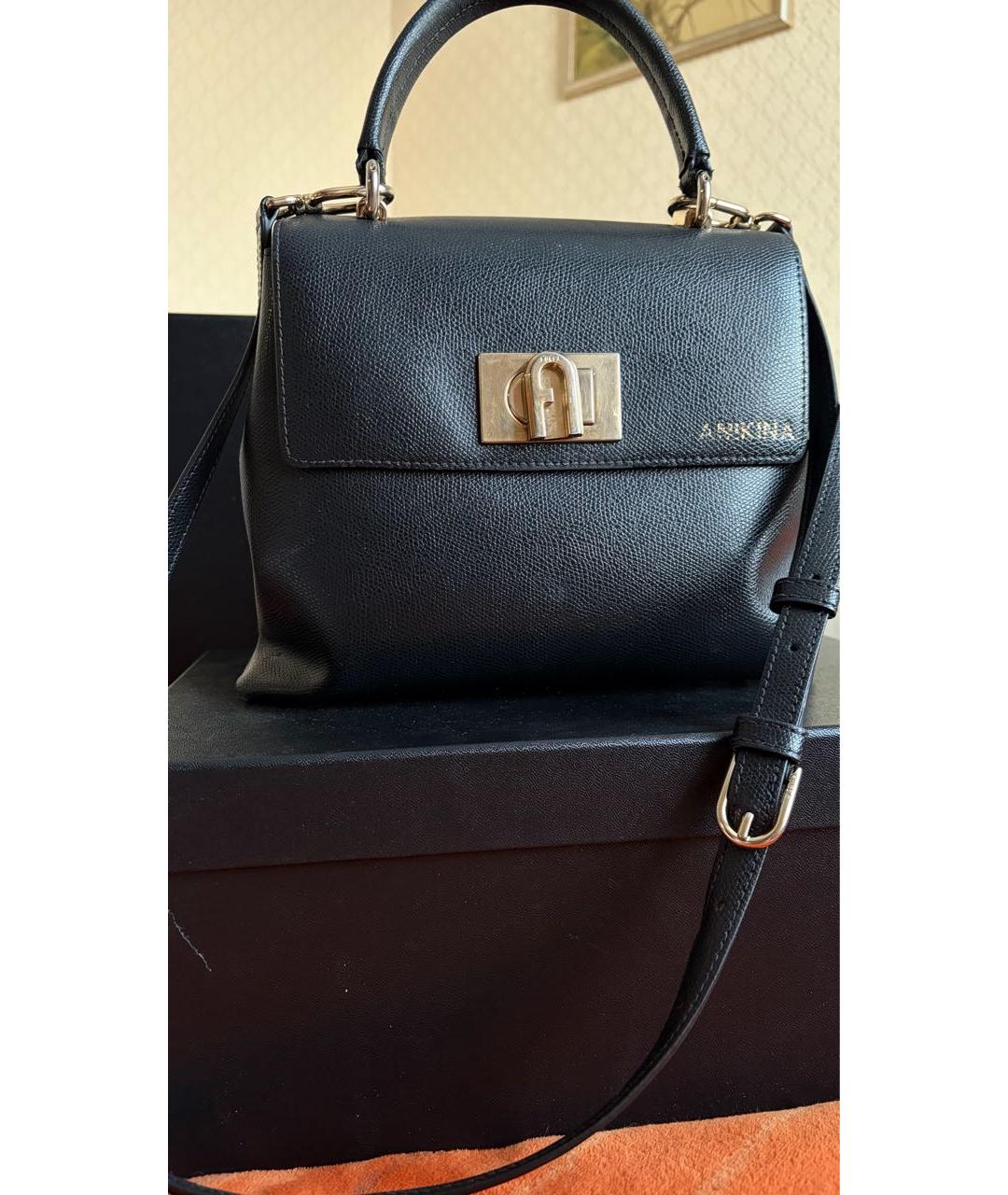 FURLA Черная кожаная сумка с короткими ручками, фото 5