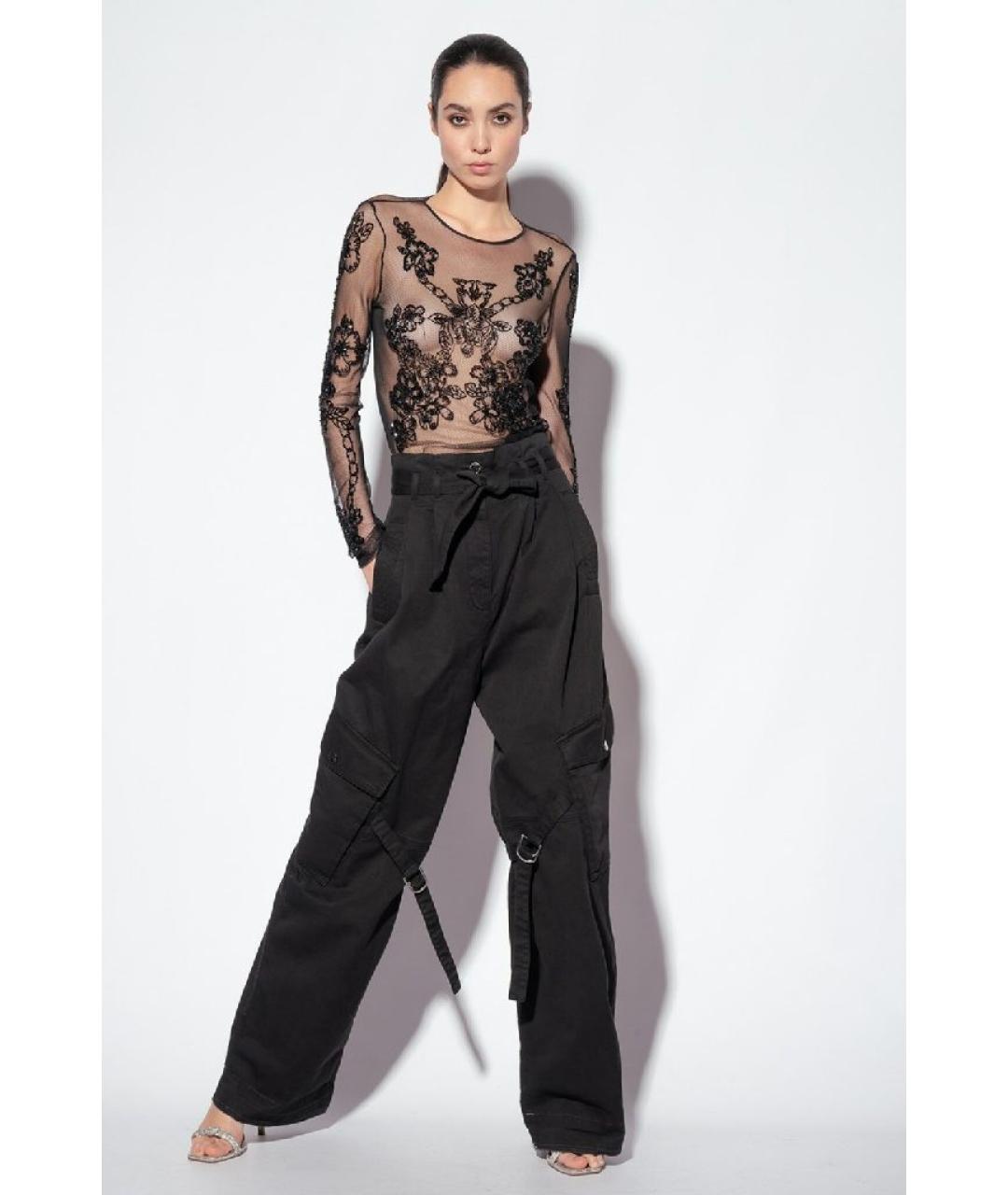 PINKO Черные хлопковые брюки широкие, фото 5