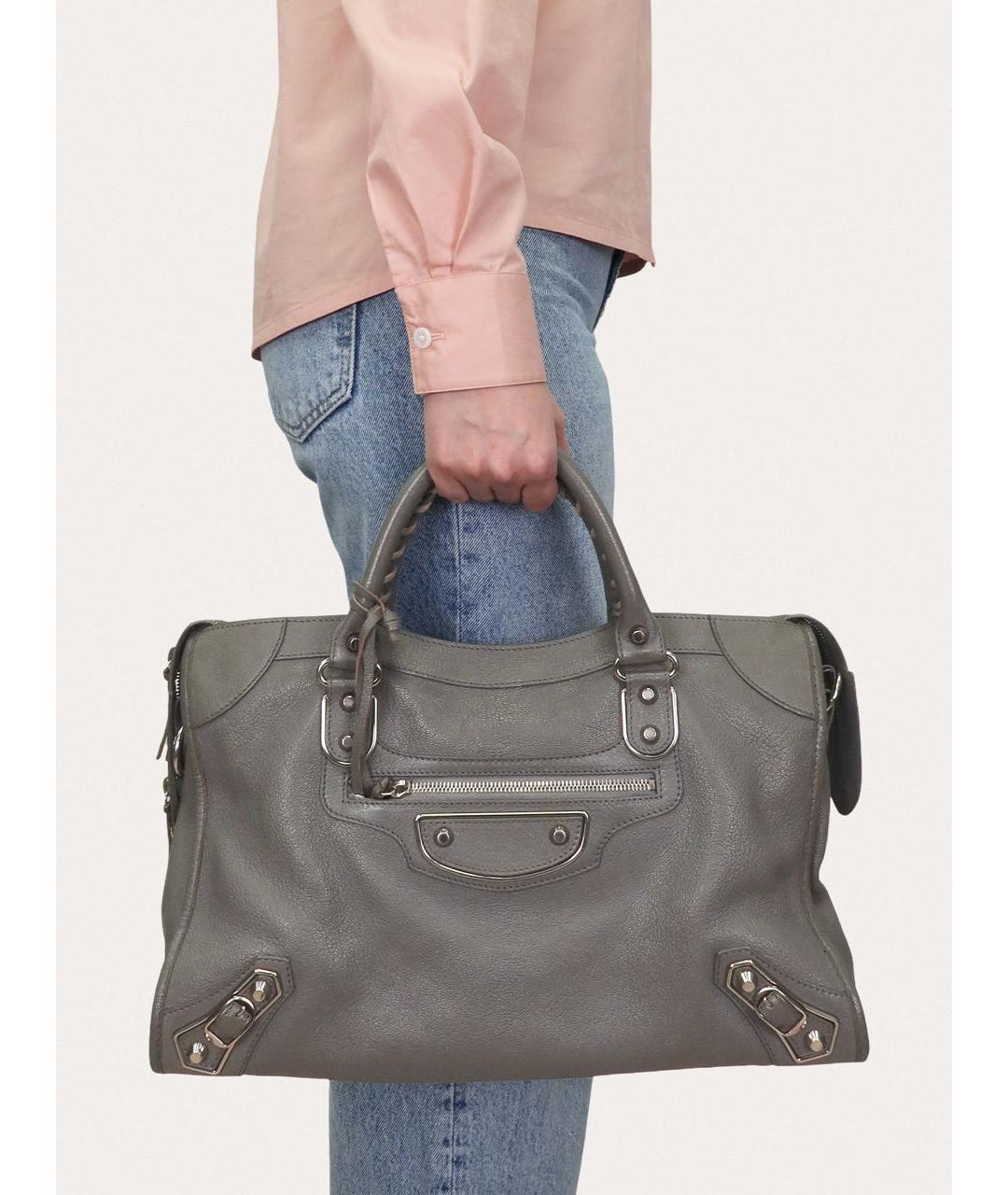BALENCIAGA Серая кожаная сумка через плечо, фото 8
