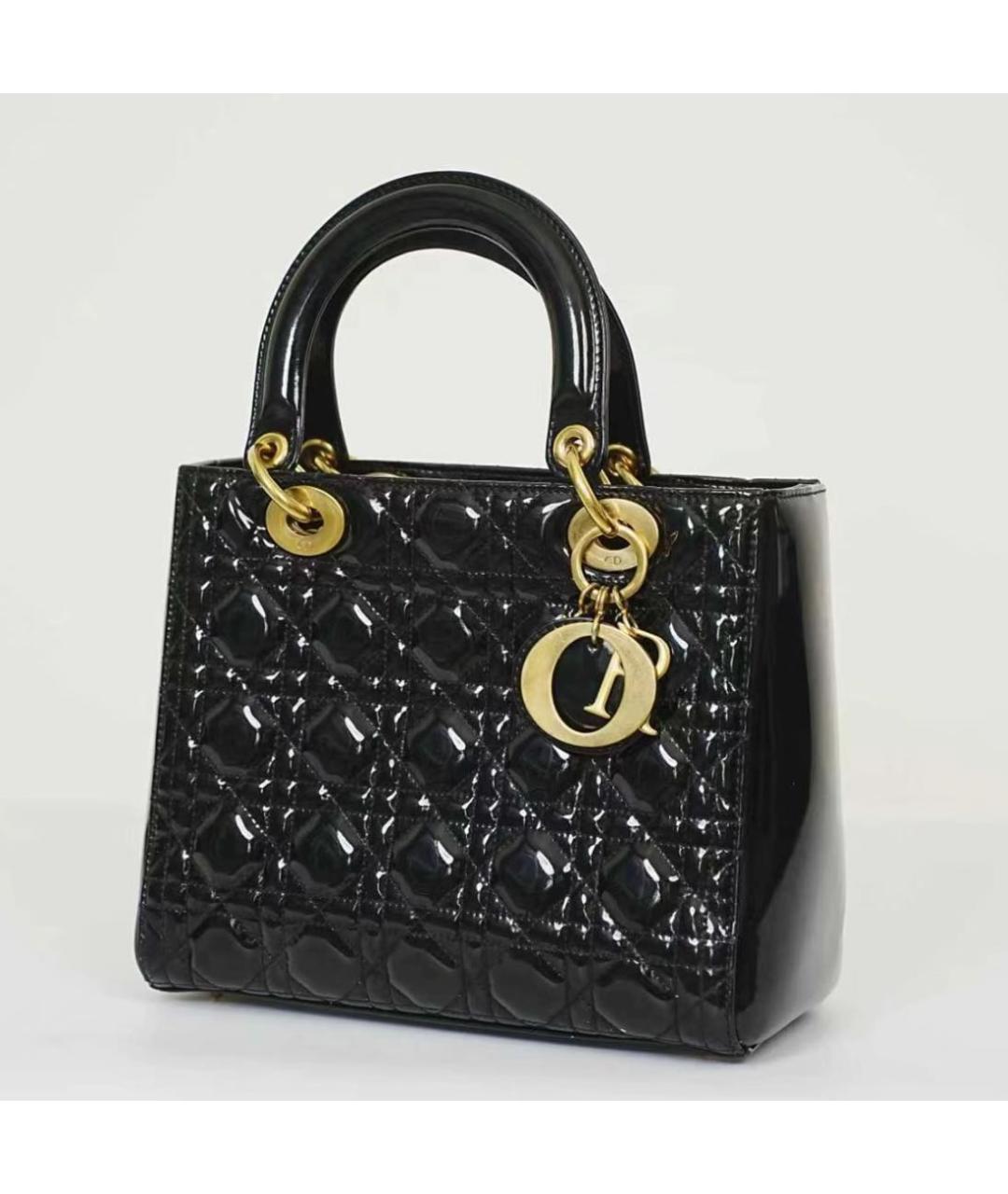 CHRISTIAN DIOR Черная сумка с короткими ручками из лакированной кожи, фото 3