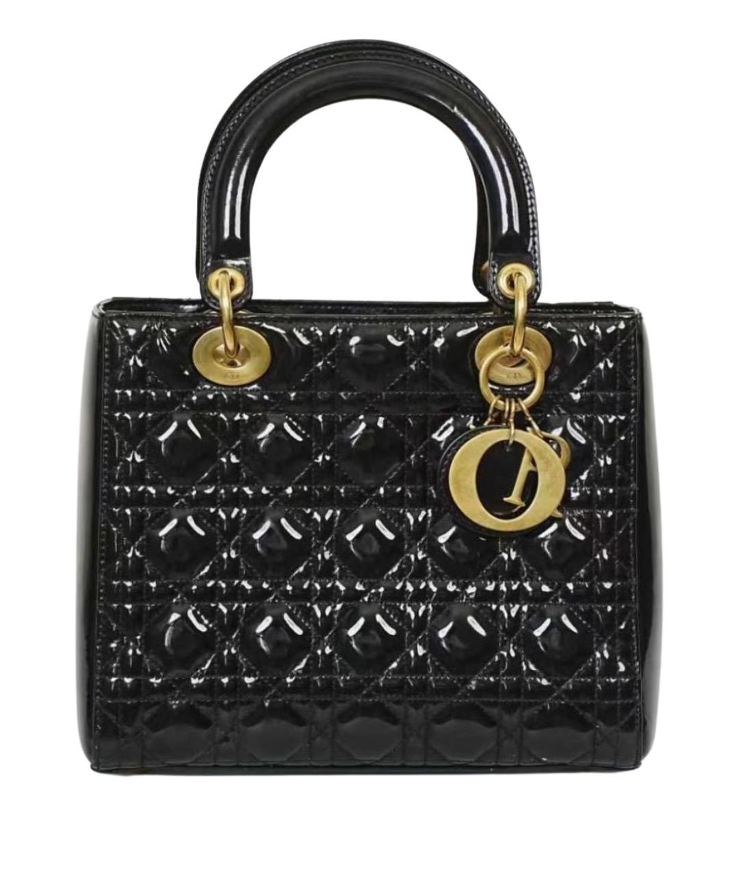 CHRISTIAN DIOR Черная сумка с короткими ручками из лакированной кожи, фото 1