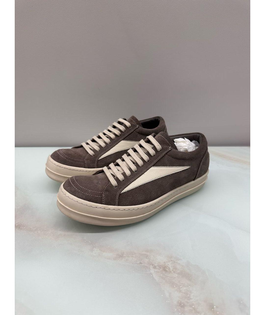 RICK OWENS Коричневые замшевые низкие кроссовки / кеды, фото 3