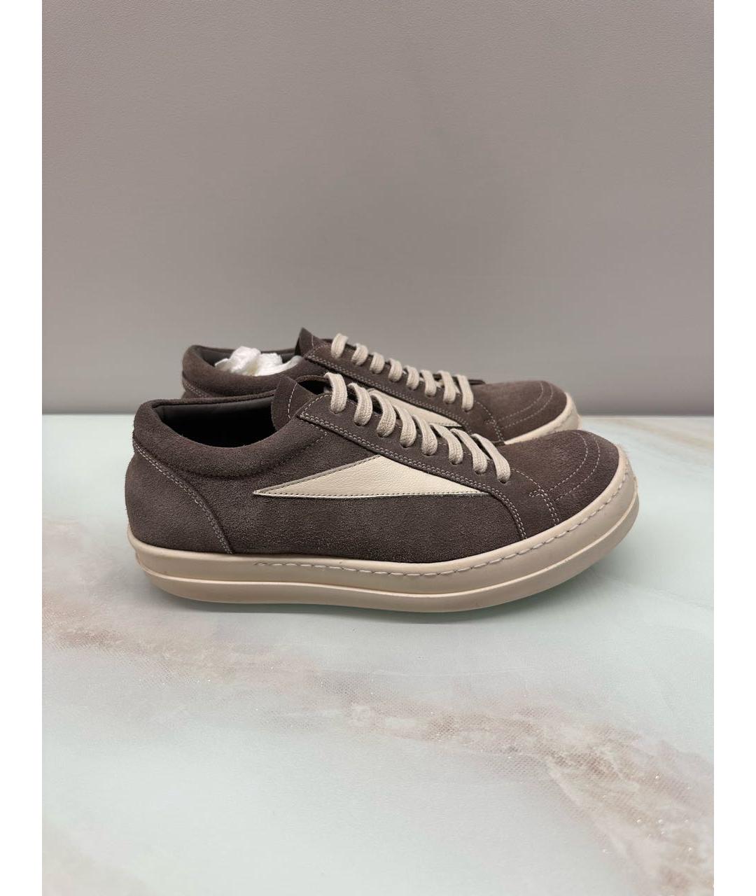 RICK OWENS Коричневые замшевые низкие кроссовки / кеды, фото 2