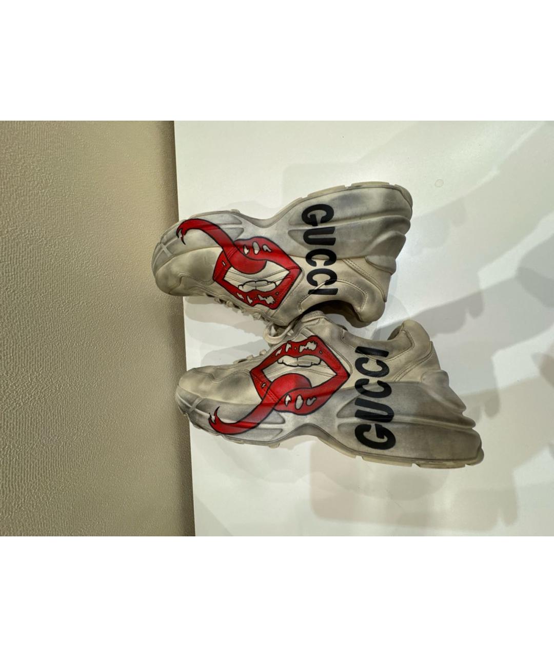 GUCCI Серые кожаные кроссовки, фото 6
