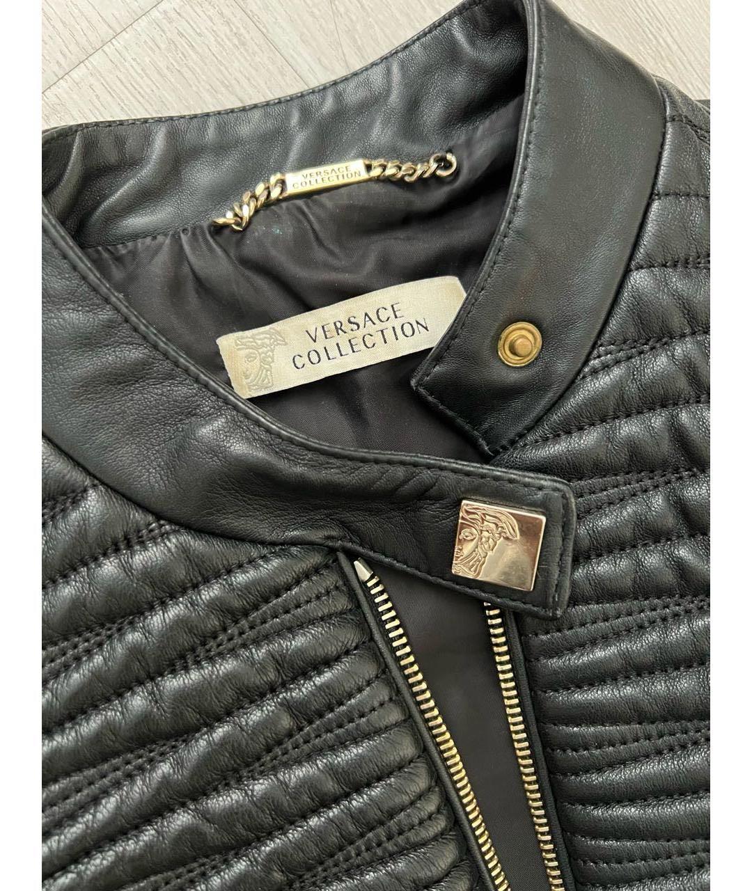 VERSACE Черная кожаная куртка, фото 4