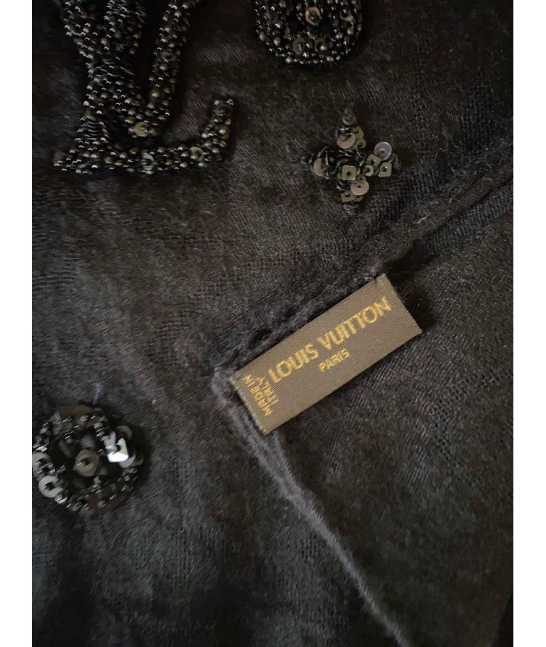 LOUIS VUITTON Черный кашемировый шарф, фото 4