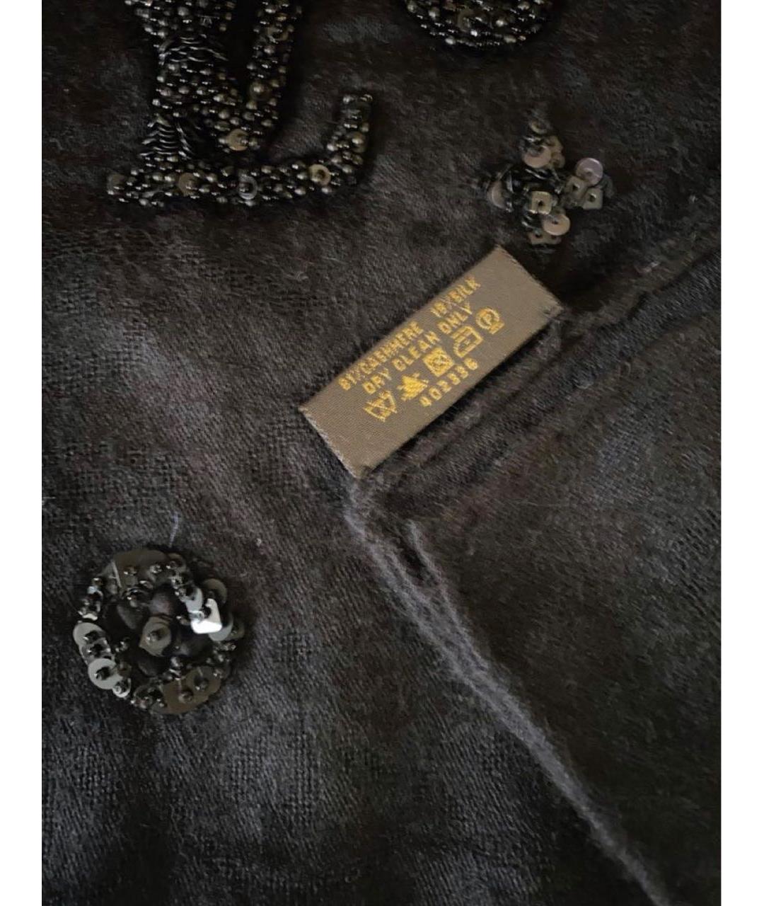 LOUIS VUITTON Черный кашемировый шарф, фото 3